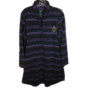 Lauren Ralph Lauren women’s fleece sleep shirt long sleeve size L crested purple